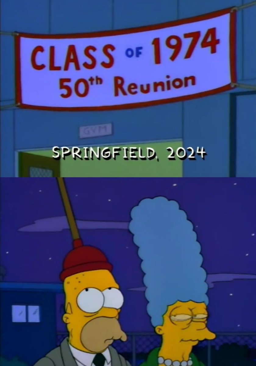 SoySimpsonito's tweet photo. Este año tendrá lugar la reunión número 50 de la generación 1974 a la que pertenecían Homero y Marge.
#Feliz2024 https://t.co/PgJWbK14nz
