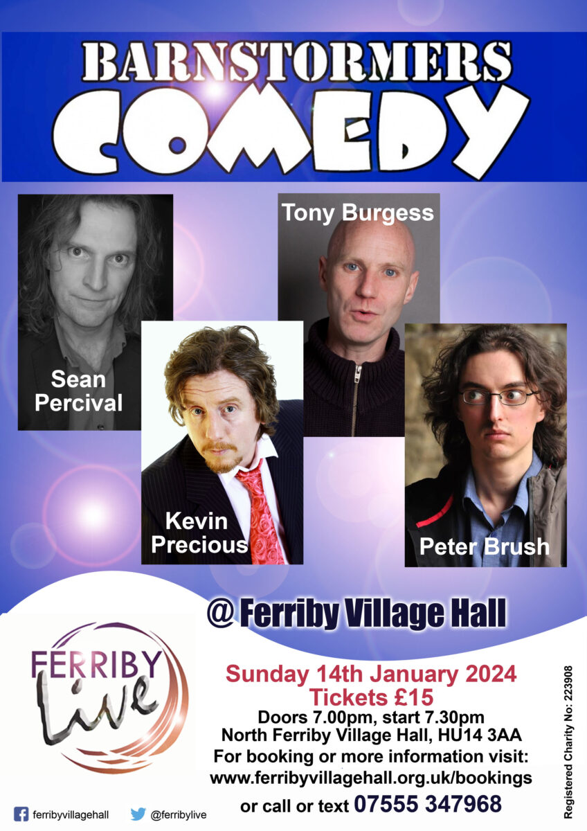 FerribyLive's tweet photo. On Sunday January 14th Barnstormers Comedy is coming to Ferriby. This widely acclaimed touring comedy club is playing in Bedfordshire, Sussex, Lincolnshire and Yorkshire in January and we are delighted to bring them to Ferriby for the first time.  https://t.co/nUXdvDGLM6 https://t.co/bJMWhfN6cn