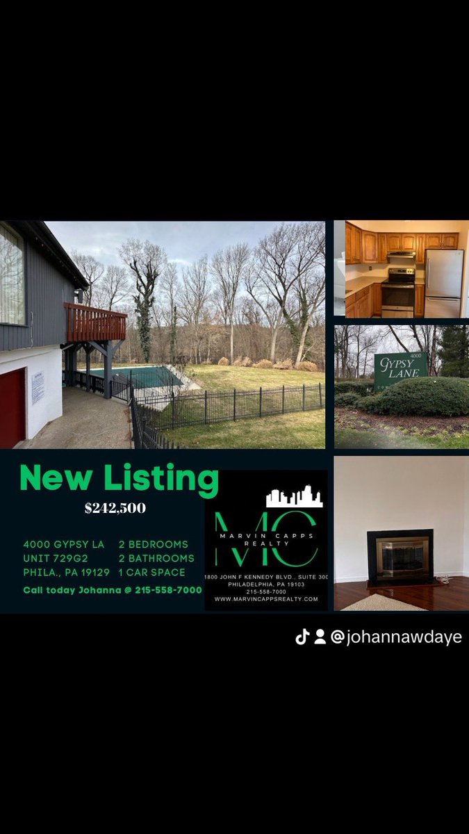 New listing alert

Condo for sale Gypsy Lane condominium. 2 bedroom/2 bathroom, w/fireplace. Pool, tennis court, gym &amp; community room. Located near Jefferson U - East Falls campus. Minutes away from 76, Lincoln &amp; Kelly Drives. 

Schedule a showing. 

us-east.prospects.com/prospects/m.do…