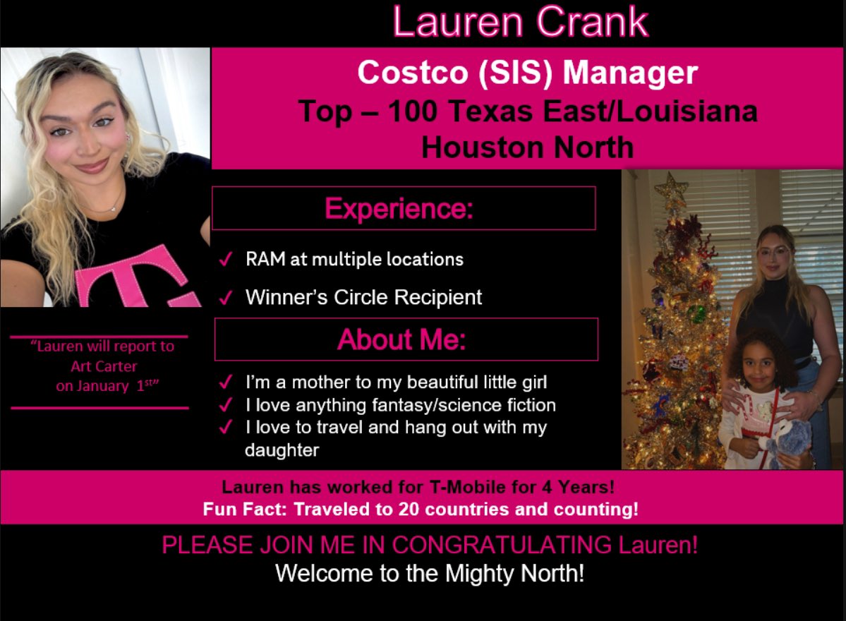 Happy New Year! Please join me in congratulating Lauren on her new SIS Manager role. Welcome to the Houston North leadership team! @OdieRetail #houstonnorth #promotionalert