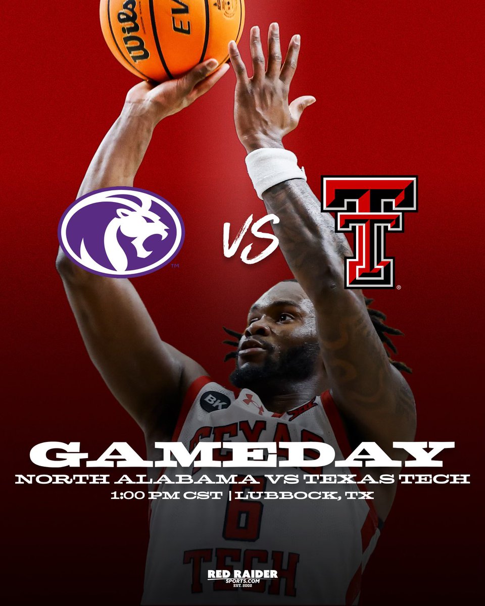 GAMEDAY: #TexasTech concludes the non-conference slate in a New Year’s Day matinee against North Alabama. 📍 : United Supermarkets Arena, Lubbock, Texas ⏰ : 1 p.m. CST 📺 : ESPN+ 📻 : Texas Tech Sports Network 📝 : texastech.forums.rivals.com/threads/number…