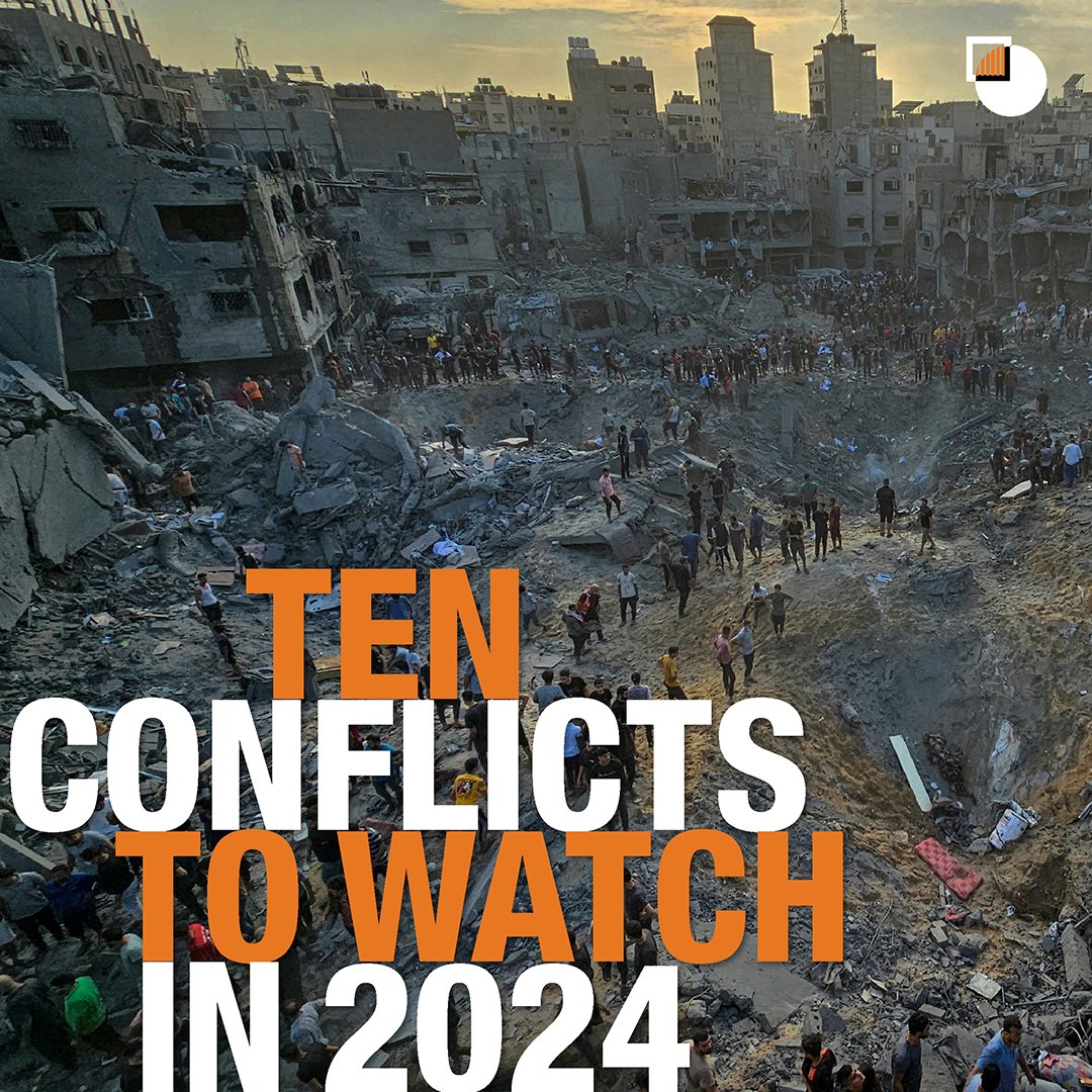 NEW COMMENTARY | @CrisisGroup’s 10 Conflicts to Watch in 2024 1️⃣ Gaza 2️⃣ Wider Middle East War 3️⃣ Sudan 4️⃣ Ukraine 5️⃣ Myanmar 6️⃣ Ethiopia 7️⃣ The Sahel 8️⃣ Haiti 9️⃣ Armenia-Azerbaijan 🔟 U.S.-China In collaboration w/ @ForeignPolicy 📌 Read more: crisisgroup.org/global/10-conf…