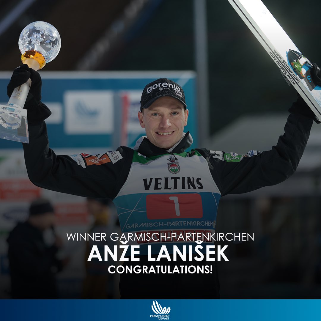 vier_schanzen's tweet image. What an exciting competition! 🤯
Well-deserved winner! 👏
Congrats, Anze #Lanisek! 🇸🇮🔥

#4hills #neujahrsskispringen #vierschanzentournee #skijumping #skijumpingfamily #skispringen #garmischpartenkirchen #gapa #winner