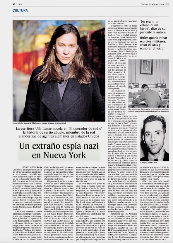 Das Jahr fängt gut an, mit einem Artikel in der größten spanischen Zeitung El Pais über die spanische Übersetzung des neuen Romans meiner Partnerin.
❤️
