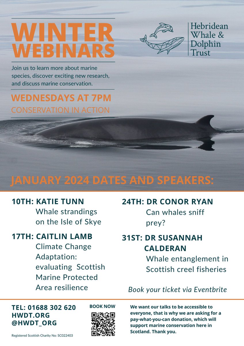 Here is something to look forward to this January - HWDT's Winter Webinar Program is back for 2024! January's programme is now live, with fantastic speakers sharing exciting research on entanglement, climate change and even whale nostrils! eventbrite.com/cc/hwdt-winter…