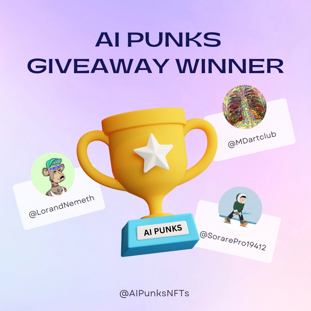 🎊Congratulations to our 3 lucky NFT giveaway winners!
1️⃣ <a href="/LorandNemeth/">Létho | Boogas</a>
2️⃣ @SorarePro19412
3️⃣ <a href="/MDartclub/">Medical Art Club</a>
Thank you to everyone who participated in our giveaway. Stay tuned for future events and updates on our #NFT collection.

#Polygon #Crypto #NFTCommunity #Giveaway #trade