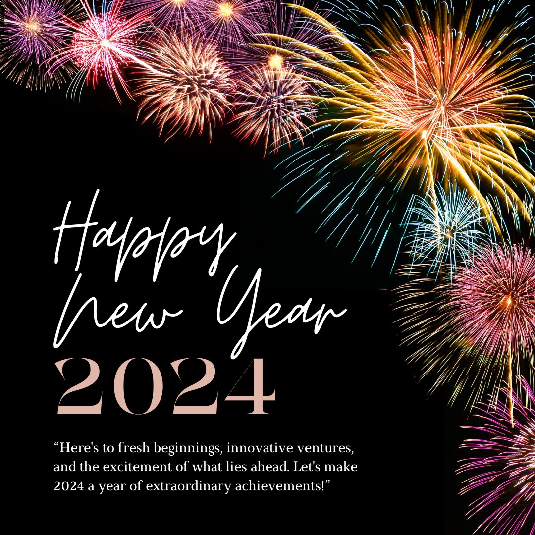 HAPPY NEW YEAR! 🌟🎆
Here's to fresh beginnings, innovative ventures, and the excitement of what lies ahead. Let's make 2024 a year of extraordinary achievements! ✨🚀 #NewYearNewPossibilities #FreshStart