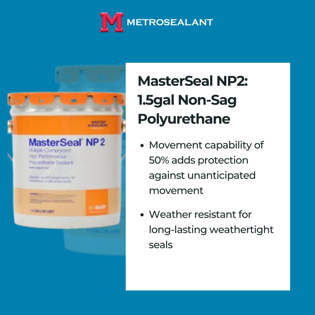 MetroSealant's tweet photo. The MasterSeal NP2 1.5 gal Non-Sag Polyurethane is the perfect solution for long-lasting, weathertight seals. Suitable for all climates and requiring no primer for most construction materials. Learn more at https://t.co/Ckp5VmH9pw!

#MasterSealNP2 #Waterproofing #MetroSealant https://t.co/4PbKH8eNIp