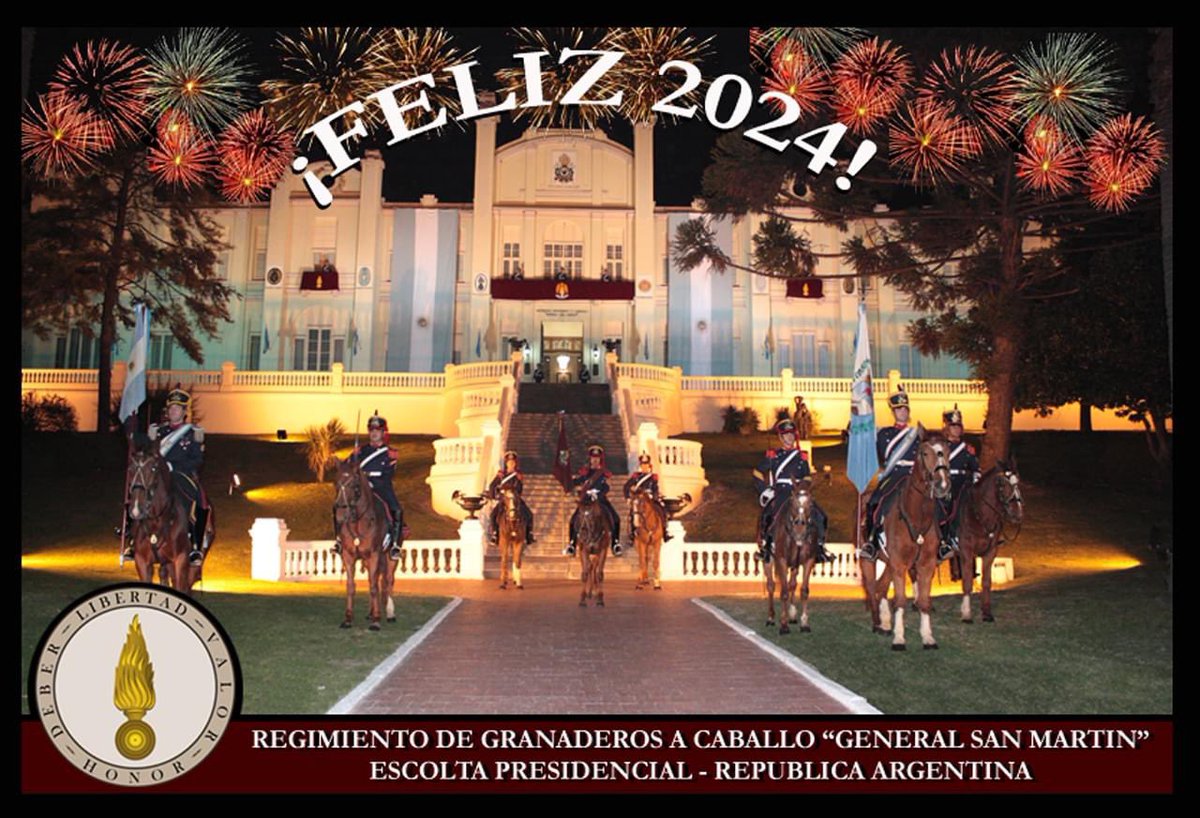 Que el año nuevo que comienza vean realizados todos sus sueños y aspiraciones.
Es el deseo de todos los que formamos parte del Regimiento de Granaderos a Caballo 'General San Martin'
#FelizAñoNuevo #AñoNuevo2024  #FelizAñoNuevo2024  #Feliz2024 #FelicesFiestas #SomosHistoriaViva