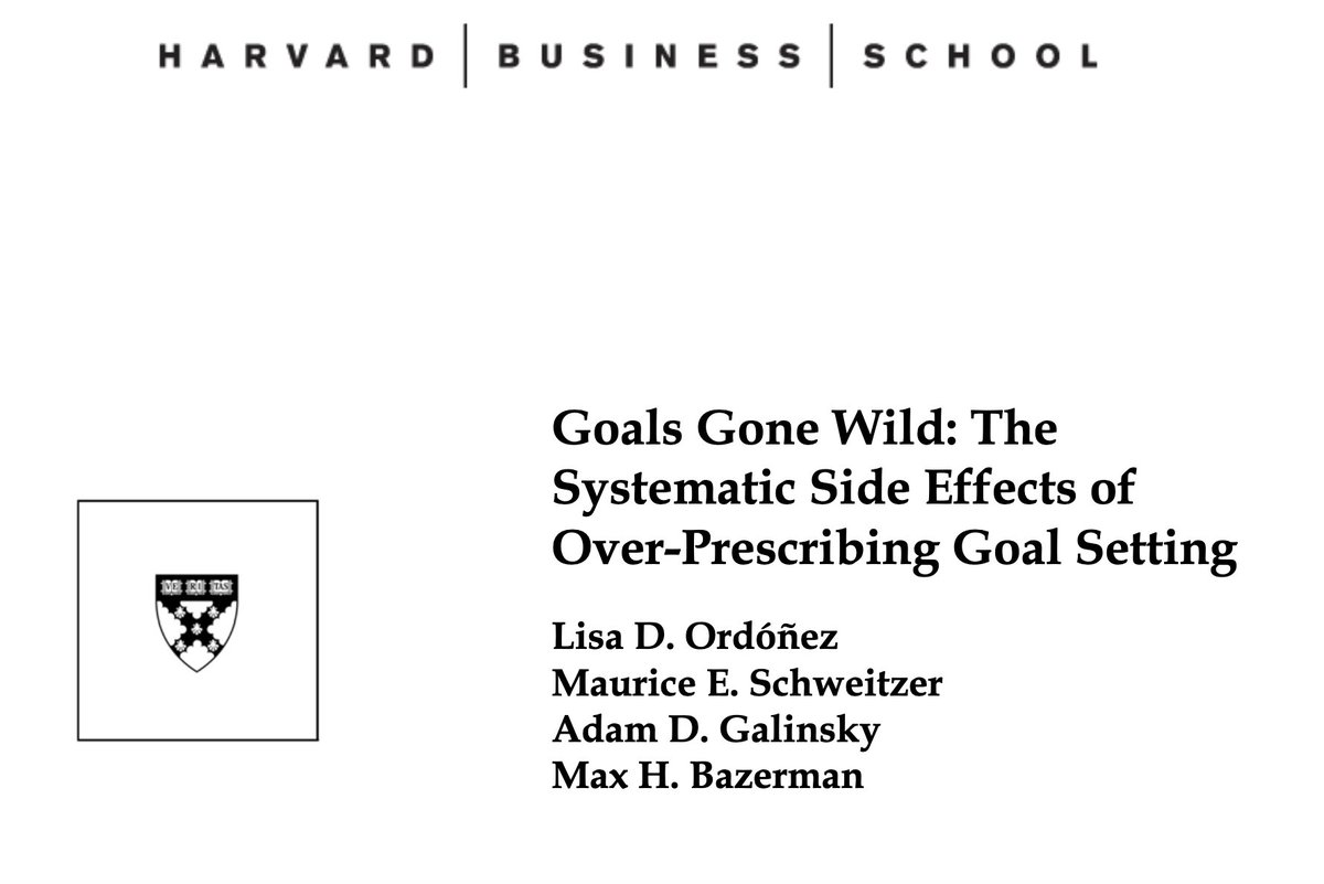 stevemagness's tweet image. We often over-prescribe goals. Too many = Disaster

Research out of Harvard found that over-prescribing goals lead to:  

-Reduced intrinsic motivation 
-Decrease in cooperation 
-Increase in irrational risk-taking 
-A narrowed focus 
-A rise in unethical behavior