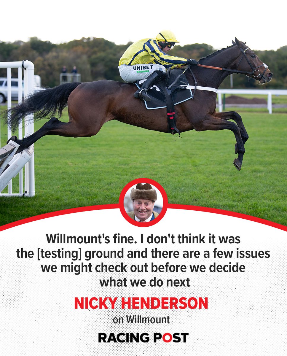 Nicky Henderson has provided an update on Willmount after being pulled up in the Challow Novices' Hurdle 👉 bit.ly/48x24WM