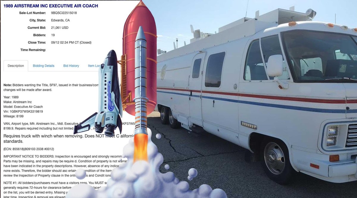 A recent government auction listed a “1989 Airstream Executive Air Coach” with little to no details about its history. Internet sleuths soon discovered that the RV was an important part of space exploration history! podcasts.apple.com/us/podcast/the… #podcast #nasa #space #SpaceExploration