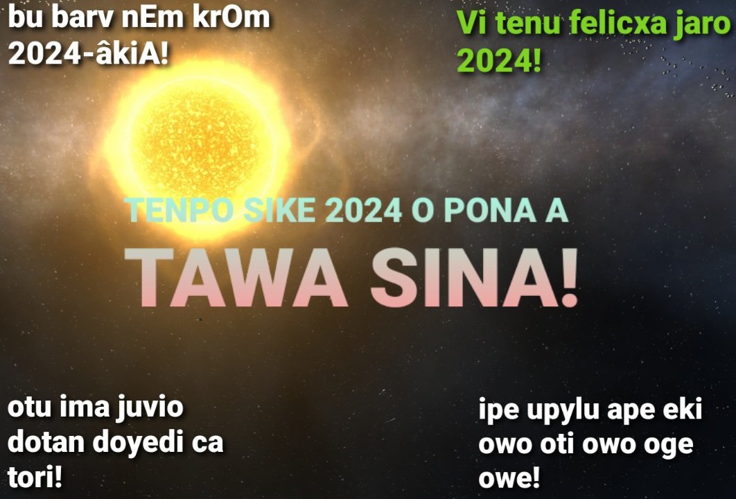 KVCPKVCPKVCP's tweet image. #conlang #tokipona #aUI #Esperanto #Sona 
@ZorAnkervlinder 

#HAPPYNEWYEAR2024