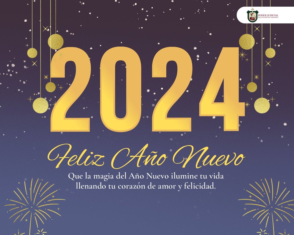 TSJVer's tweet photo. En el Poder Judicial damos la bienvenida a un nuevo año y a una nueva oportunidad para mejorar nuestras vidas, que este 2024 sea como un lienzo en blanco en el que podamos escribir con felicidad nuestro paso por la vida.
¡Feliz Año Nuevo!
#PJEV #AñoNuevo2024 https://t.co/QnDLOAdluj