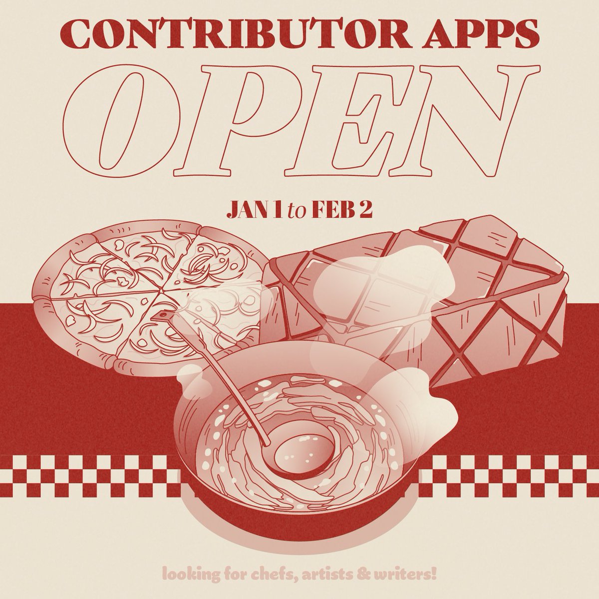 🫕 CONTRIB APPS OPEN 🫕 Some of you may die...but it's a sacrifice we are willing to make! Apps are open for our Dungeon Meshi Cookbook! 🍽️ 🍖 Chef: forms.gle/JFiE6GTtkzdTZ7… 🍖 Artist: forms.gle/6xZy7KK3CQHs18… 🍖 Writer: forms.gle/pZFxhm5fovUuJB… #dungeonmeshi #deliciousindungeon