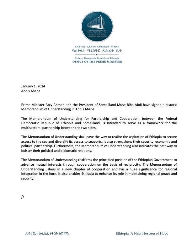 FACT: Ethiopia has signed an MoU with Somaliland to allow it have access to the Red Sea. In 2023, Ethiopian prime minister Abiy Ahmed said Ethiopia would use force or peaceful means to have access to a sea port.