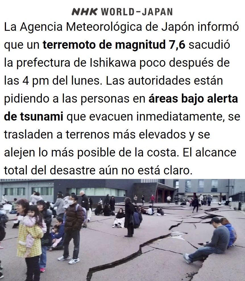 "Japón":
Porque se registró un terremoto de magnitud 7,6 en ese país