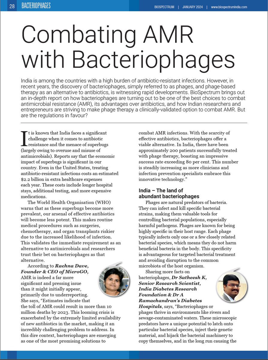 VitalisPhage's tweet photo. Kicking off 2024 with a #phage pheature in BioSpectrum India, with insights from key phage researchers and proponents of #phagetherapy in India.
Happy new year, everyone!
@BSI_social @AsiaBioSpectrum @_Pranav711 @Atif_micro @Ellie__Jameson @Hiren_M_Joshi @burrirangareddy https://t.co/wNQsu1h0uN