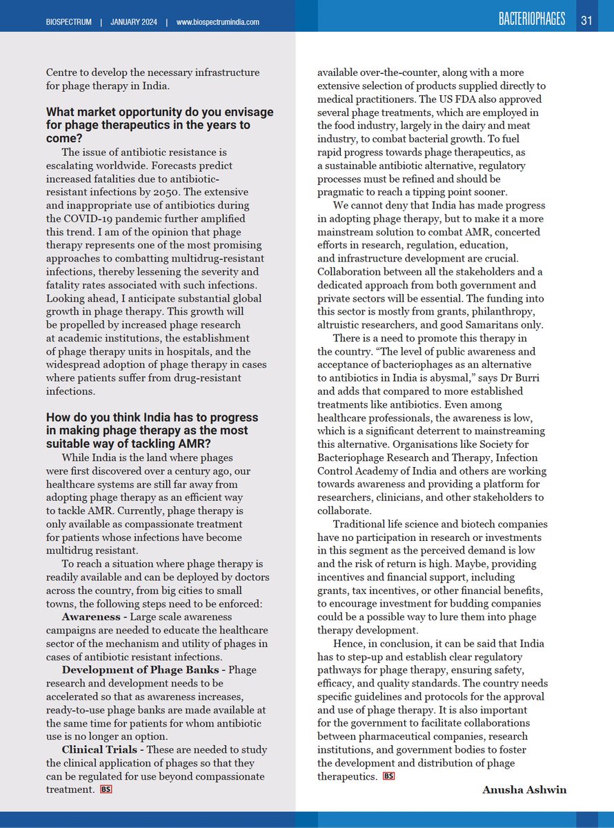 Kicking off 2024 with a #phage pheature in BioSpectrum India, with insights from key phage researchers and proponents of #phagetherapy in India.
Happy new year, everyone!
@BSI_social @AsiaBioSpectrum @_Pranav711 @Atif_micro @Ellie__Jameson @Hiren_M_Joshi @burrirangareddy