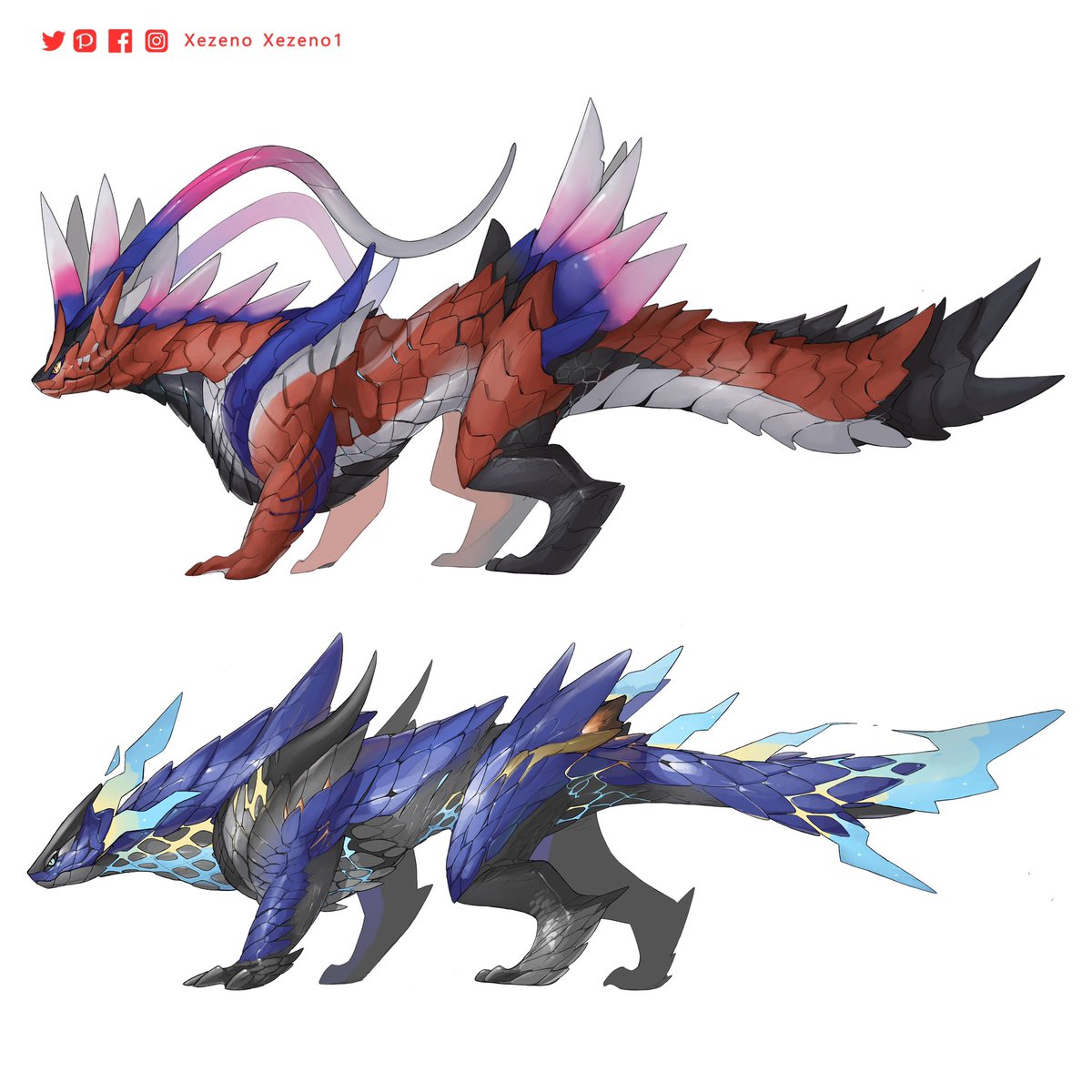 「2 sandwich dragons in Monster Hunter art」|Marcus Hiiのイラスト