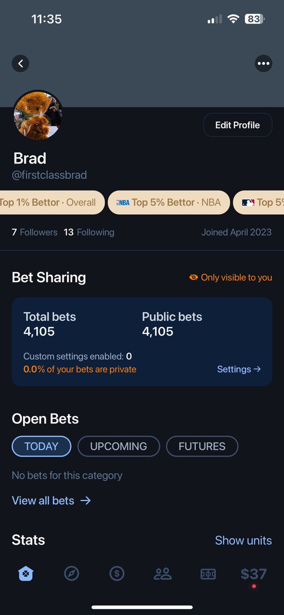 FirstClassBrad's tweet photo. In full transparency this graphic is hard to judge bc my unit size has shifted upwards all year. Idk if I’m a top 1% bettor overall, or top 5% in baseball &amp; basketball but that’s what Pikkit say🤷🏾‍♂️.  This year will be the real test.

Ignoring all that, 
ROI is +20%
Great 1st year. https://t.co/Na2u9o05vW