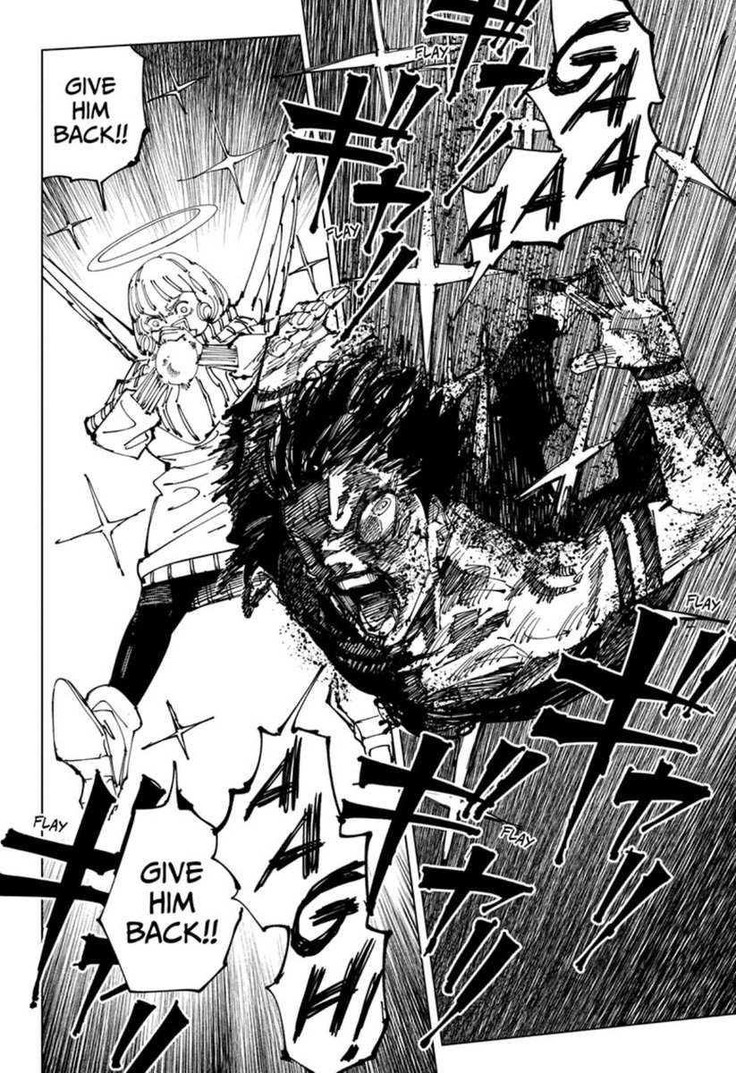 KaiyoBreeze's tweet photo. Still insane to me how Sukuna was this close to just dying but was saved by the sheer coincidence that the person Angel incarnates into had a decade old crush on Megumi. The odds are like one in a million https://t.co/koe15HkSa5