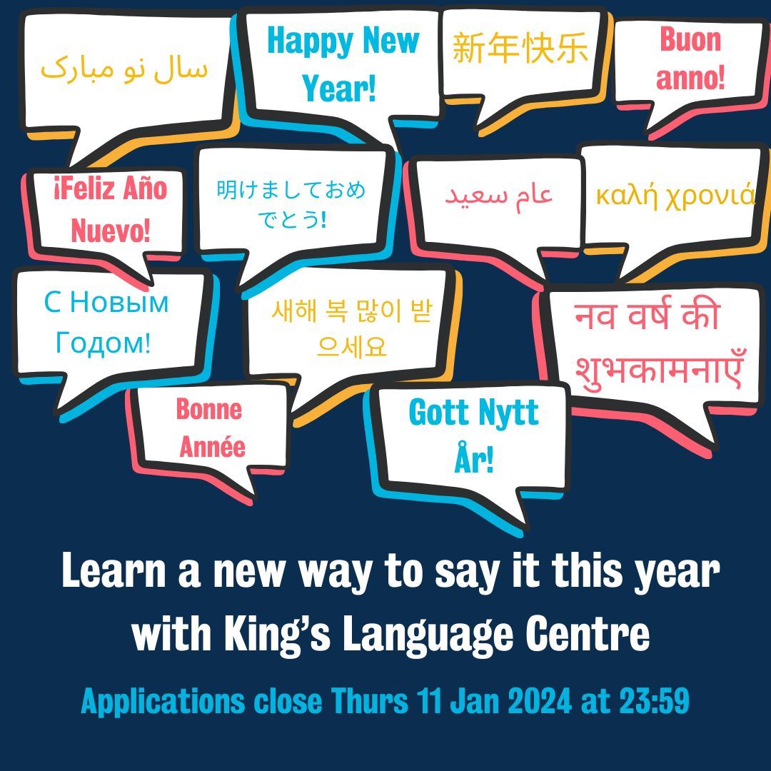 🎓 This year, learn a new language at King's Language Centre. With 27 languages to choose from, you'll be saying "Happy New Year" in a whole new way next year. Apply now before applications close on January 11th at 23:59. Find your course now buff.ly/3RBm8Sp