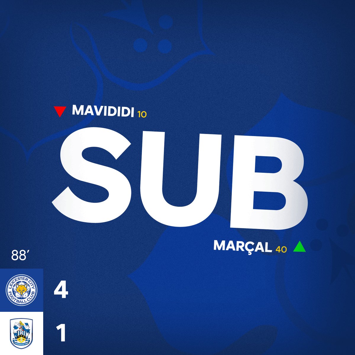 LCFC's tweet photo. Here comes a change 🔁
➡️ Marçal
⬅️ Mavididi
#LEIHUD https://t.co/H5iz0jcOMD