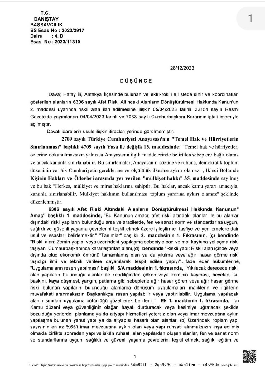 AlkanEcevit's tweet photo. Danıştay Savcılığı , Hatay Antakyada depremden sonra 307 hektar alanın riskli alan olarak ilanına ilişkin 7033 sayılı Cumhurbaşkanlığı kararının iptali gerektiği görüşünü Danıştay 4. dairesine bildirdi. Deprem olmadan önce can kurtarmak için, riskli alan ilan edecektiniz !!!