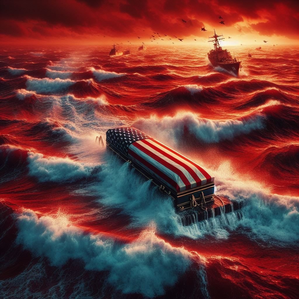 Mizgol's tweet photo. This is how America will leave the Red Sea !!! 

A Win-Win War For Yemen Without A Doubt ! 🇾🇪

🔻🇺🇸🔻🇺🇸🔻🇺🇸🔻 https://t.co/CKT41qDb49