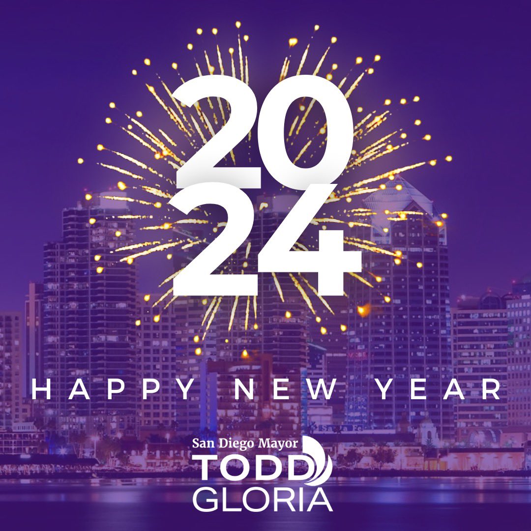 MayorToddGloria's tweet photo. 🎉 Happy New Year, San Diego!

May 2024 bring you prosperity, good health, and countless reasons to smile. 

Here's to new beginnings and exciting adventures ahead. #ForAllofUs https://t.co/ffMs4sB08M