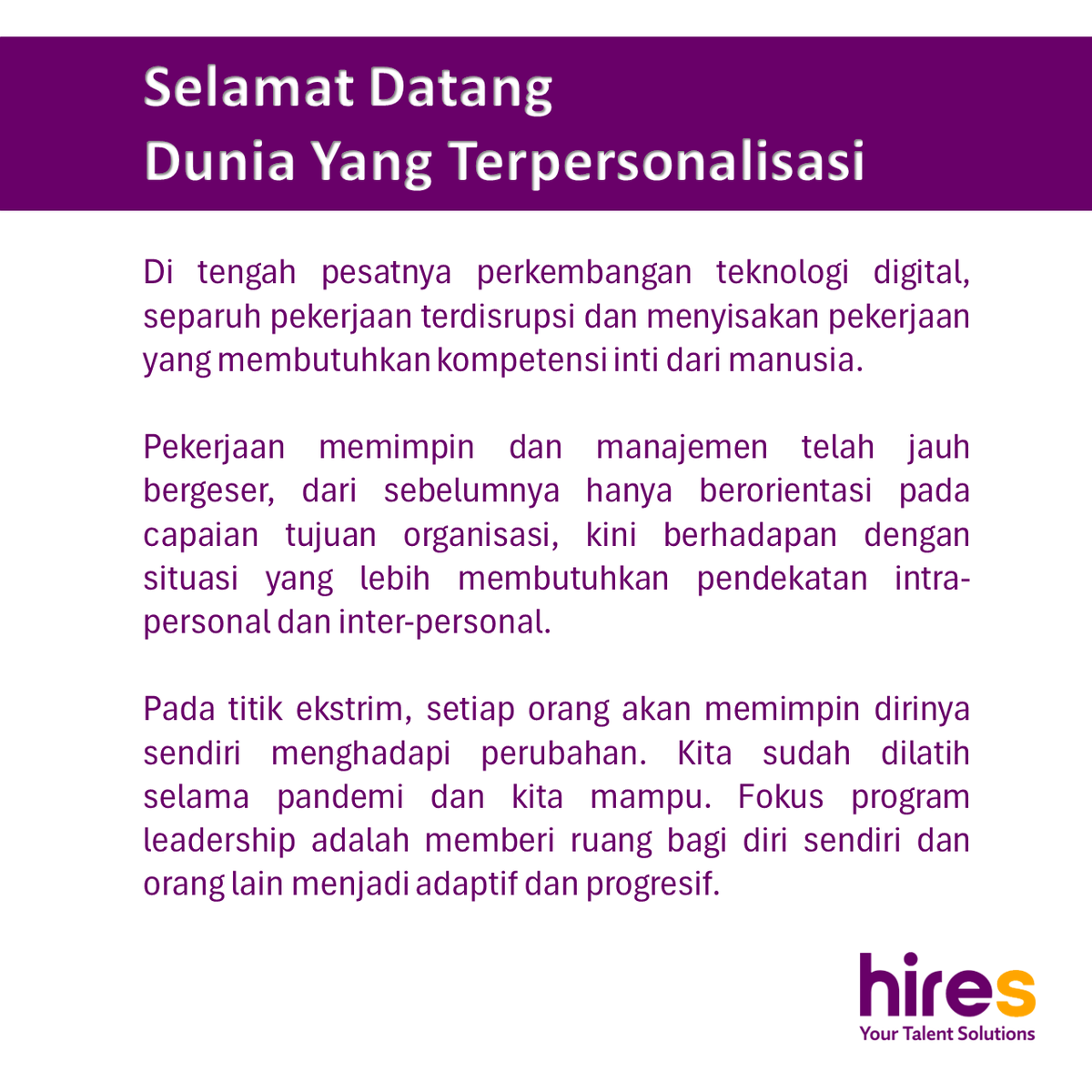 HiresCons's tweet photo. Apa problem leadership kita saat ini?
#DealWithChange #LeadershipProgram #LeaderLeadsChange https://t.co/BPKNjD6TFu