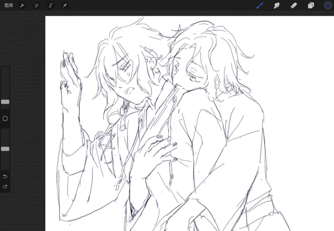描いても描いても終わらん進捗 ※同位体同士のスキンシップ 見えないけど一応🔞