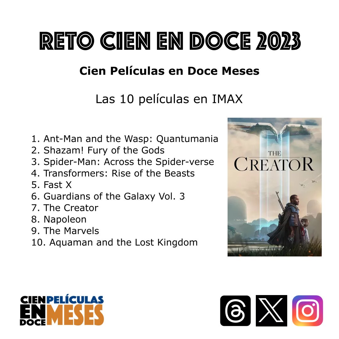100PelisEn12's tweet photo. Dos grandes sorpresas: Fue imposible conseguir boletas para Oppenheimer. The Creator demostró excepcional calidad con limitado presupuesto. Realidad: No justifica IMAX para películas de superhéroes. https://t.co/tMhNlYUWzR