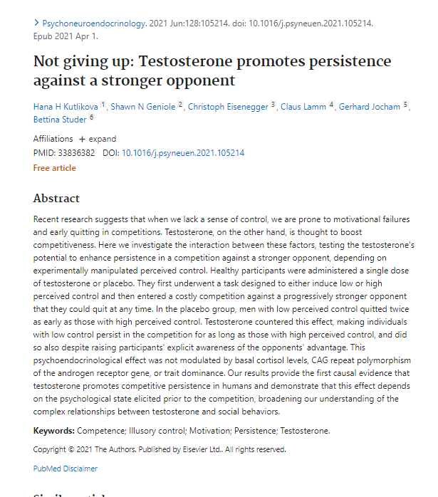 Testosterone makes a man more willing to fight against all odds. If the world were massively polluted with testosterone-like substances, our rulers would have cleaned it up yesterday. But since it's estrogenics we're swimming in, well -- where's the incentive?