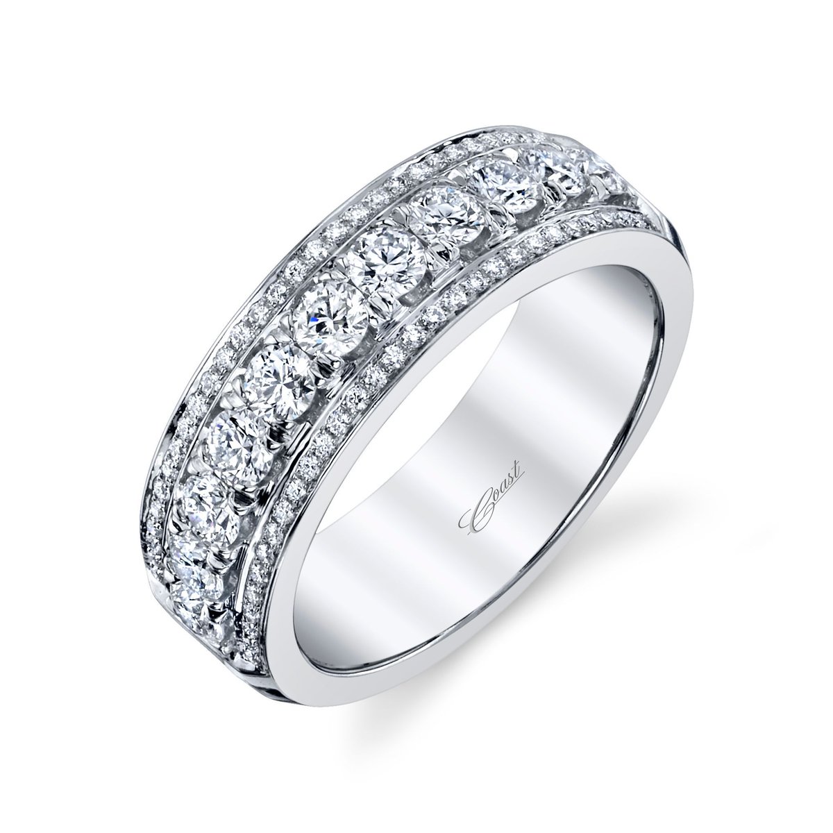 CoastDiamond's tweet photo. This beautiful band is one-of-a-kind with its fishtail set diamonds down the center and framed with pave set diamonds on the outer rows.#showyourcoast 

Style No. WS10527 https://t.co/vn7s1xxJZS