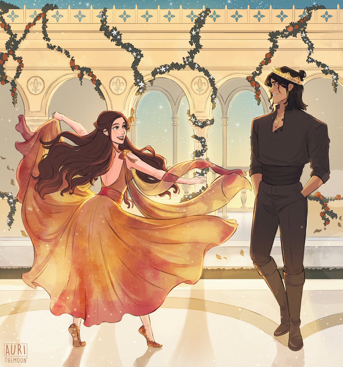 Holding his gaze, she tossed her hair and swung her hips, letting his dark eyes drink her in.

⊱❊⊰⁣⁣⁣

⤞ art by aurithemoon (IG)
⤞ commissioned by me

Rose & Shen from Cursed Crowns

#twincrowns #cursedcrowns #romantasy #booktwt