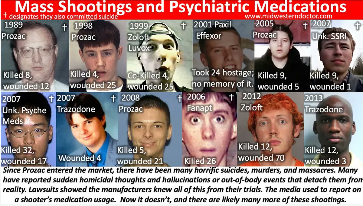 VigilantFox's tweet image. Do SSRI Antidepressants Cause Mass Shootings? A Closer Look at Decades of Evidence

• Once the SSRIs entered the market, there has been a wave of SSRI suicides and unspeakable acts of violence.

• SSRI antidepressants have a variety of horrendous side effects. These include…