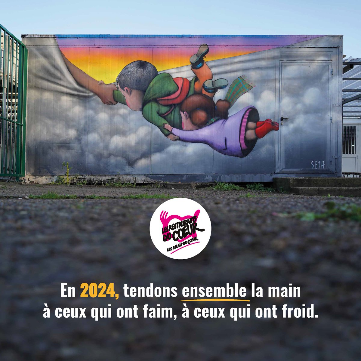 restosducoeur's tweet photo. Les Restos du Cœur vous souhaitent une excellente année 2024 ! 🥳🍾 Meilleurs vœux de bonheur, de réussite et de solidarité pour cette année qui commence ! 💗
Un immense merci à l'artiste Seth Globepainter pour sa fresque 🎨✨
#NouvelAn #Solidarité #NouvelAn2024 #StreetArt https://t.co/hfgMG3KxEa
