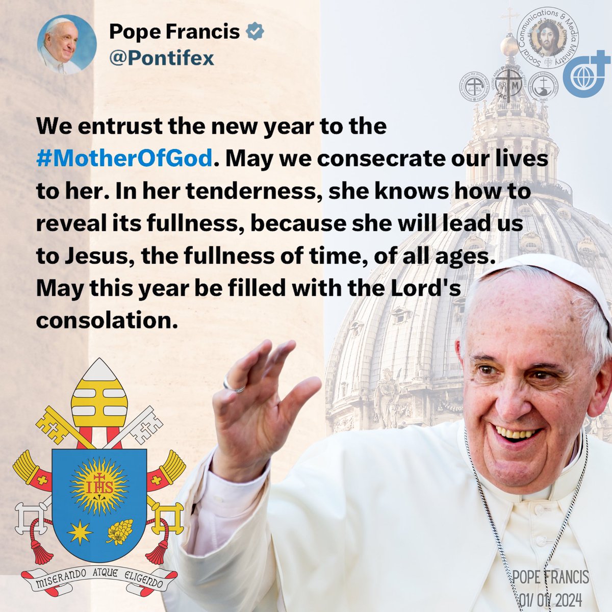 #MotherOfGod

(His Holiness, Pope Francis - Monday, January 01, 2024 - Solemnity of Mary the Mother of God)

#HolyFatherTweets #PopeFrancisTwitterTweets
#PapalTweets #PontifexTweets #SVD #DSJDW #CtKMS #YAC #YMAC #SYM #SVDyouth #ShrineYouth #PrayAlways (ctto)