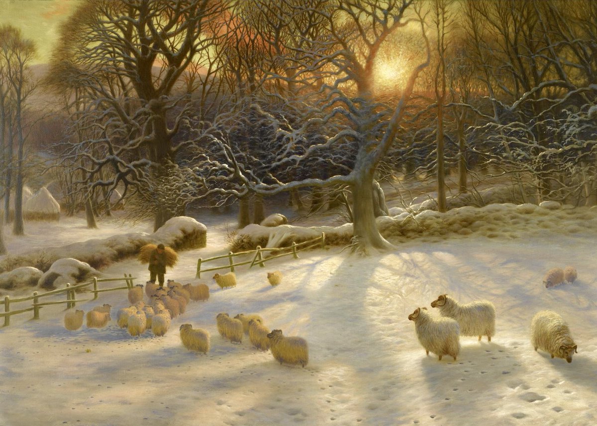 the_culturist_'s tweet photo. A thread of the most beautiful winter scenes ever painted 🧵

1. The Shortening Winter's Day is near a Close - Joseph Farquharson (1903) https://t.co/MFgCW62gRJ