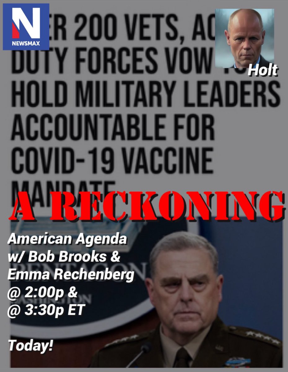 I’ll be joining @the_irascible Blaine Holt, @BobBrooks_NMX, & @EmmaRechenberg at 3:30PM EST on @NEWSMAX today to discuss the letter, “Declaration for Military Accountability.” Tune in. #2024Accountability #AccountabilityNOW