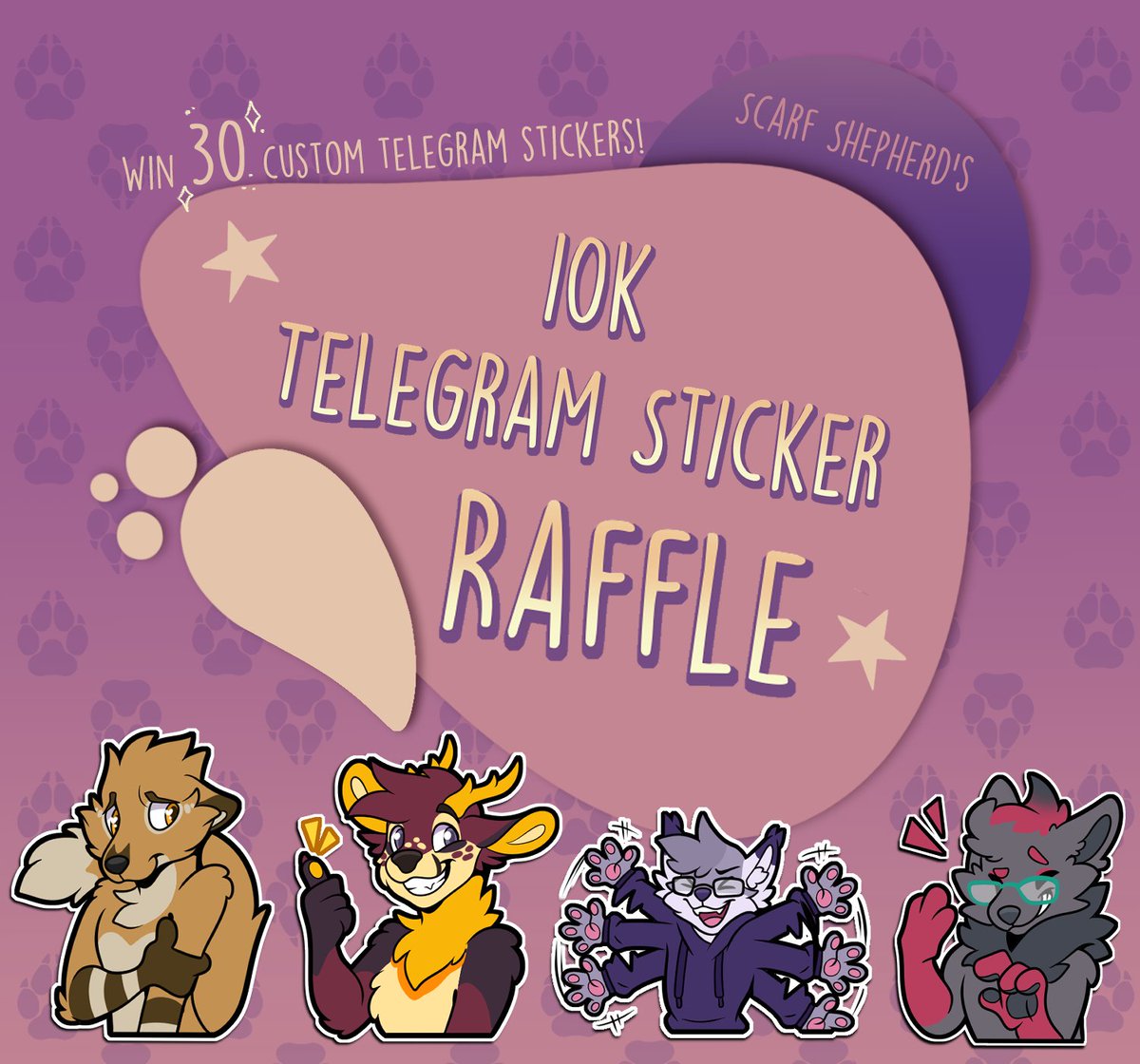 ✨10k Follower Telegram Sticker Raffle✨

Ends when I hit 10k followers! 

---- 
TO ENTER: 
☆ Follow (New followers welcome!) 
☆ Like &amp; RT (no QRTs) 
☆ Comment a ref  
☆ No raffle accounts! 
--- 

✨ Winner will receive a 30-pack of (halfbody &amp; single character) stickers!