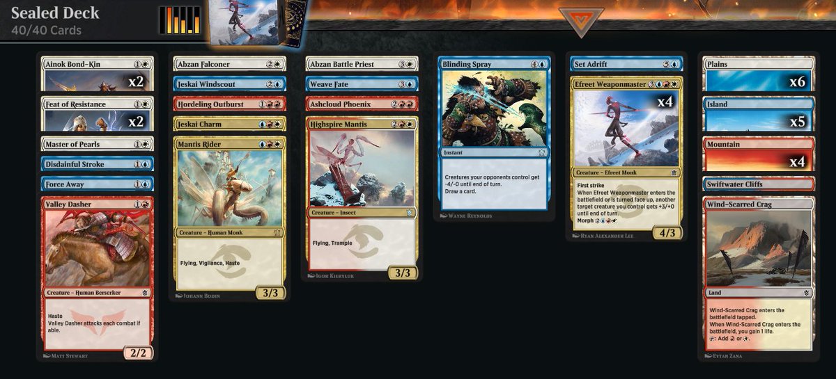 mattvaessen's tweet photo. She didn't know I woke up early to take down a Sealed Khans game. 7-2 Wins with Jeskai. Blam! Blam!
@fireshoes @limiteddecks 
#MTGA #KhansMTGA https://t.co/hQpzyxYQKl