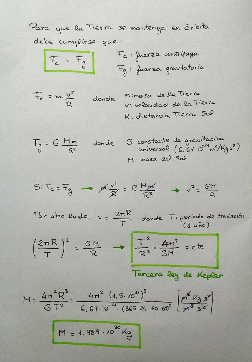 BTeseracto's tweet photo. El Sol tiene una masa de 1,989*10^30 kg. No hemos ido a pesarlo, pero si quieres averiguar cómo lo sabemos y qué relación tiene con Kepler, lee este hilo porque lo vamos a demostrar sin más datos que la duración del periodo de la Tierra (un año) y su distancia a la estrella. https://t.co/8DfdS9EVGj