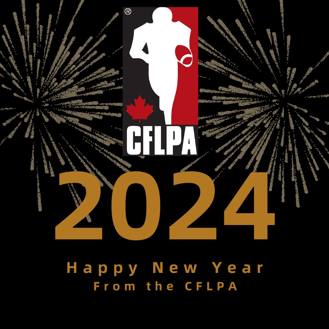 Wishing all of our members and the entire #TeamCFLPA Family a very Happy New Year! 

Here’s to a great 2024! 🏈

#cfl #Happy2024 #newyear