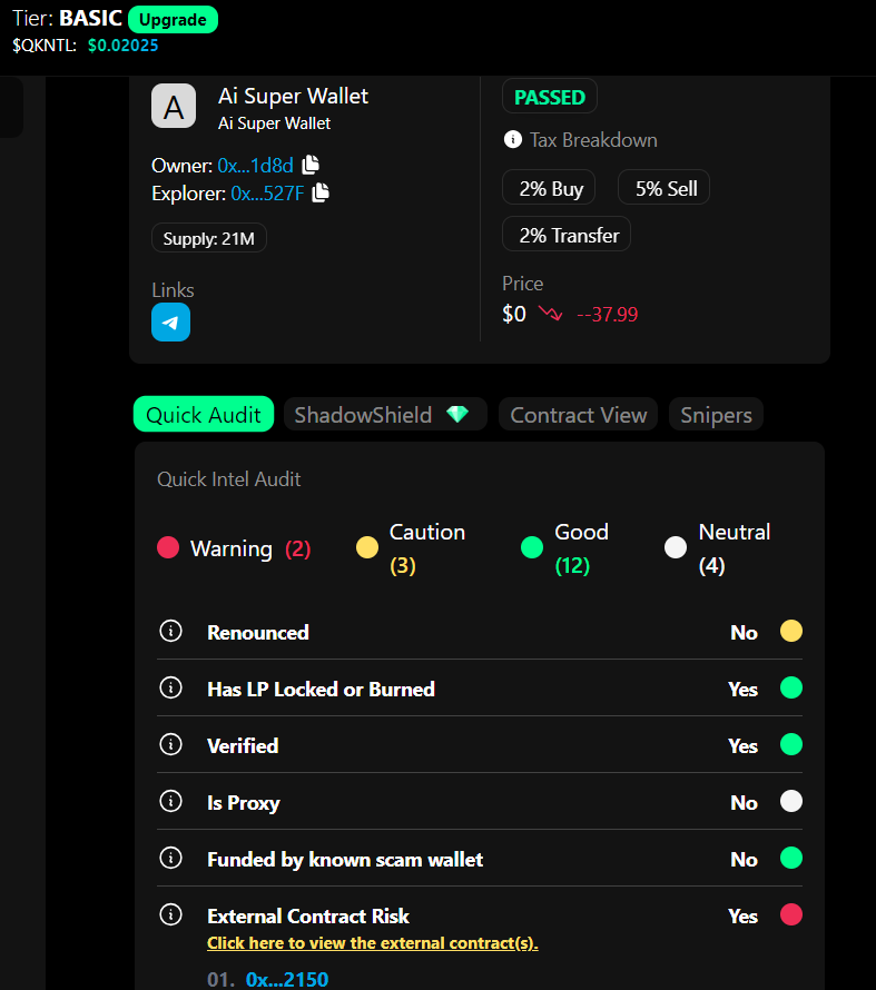 BALDPEPEX's tweet photo. @AISUPERWALLETT I LITERALLY ASKED " why is there a external contract risk" guess what they banned me lmao this is a full scam guys do not buy!  if they didn't ban me and addressed the question i would have be they are legit.

I REPEAT DO NOT BUY ITS A SCAM! https://t.co/7uO9A5E8bf