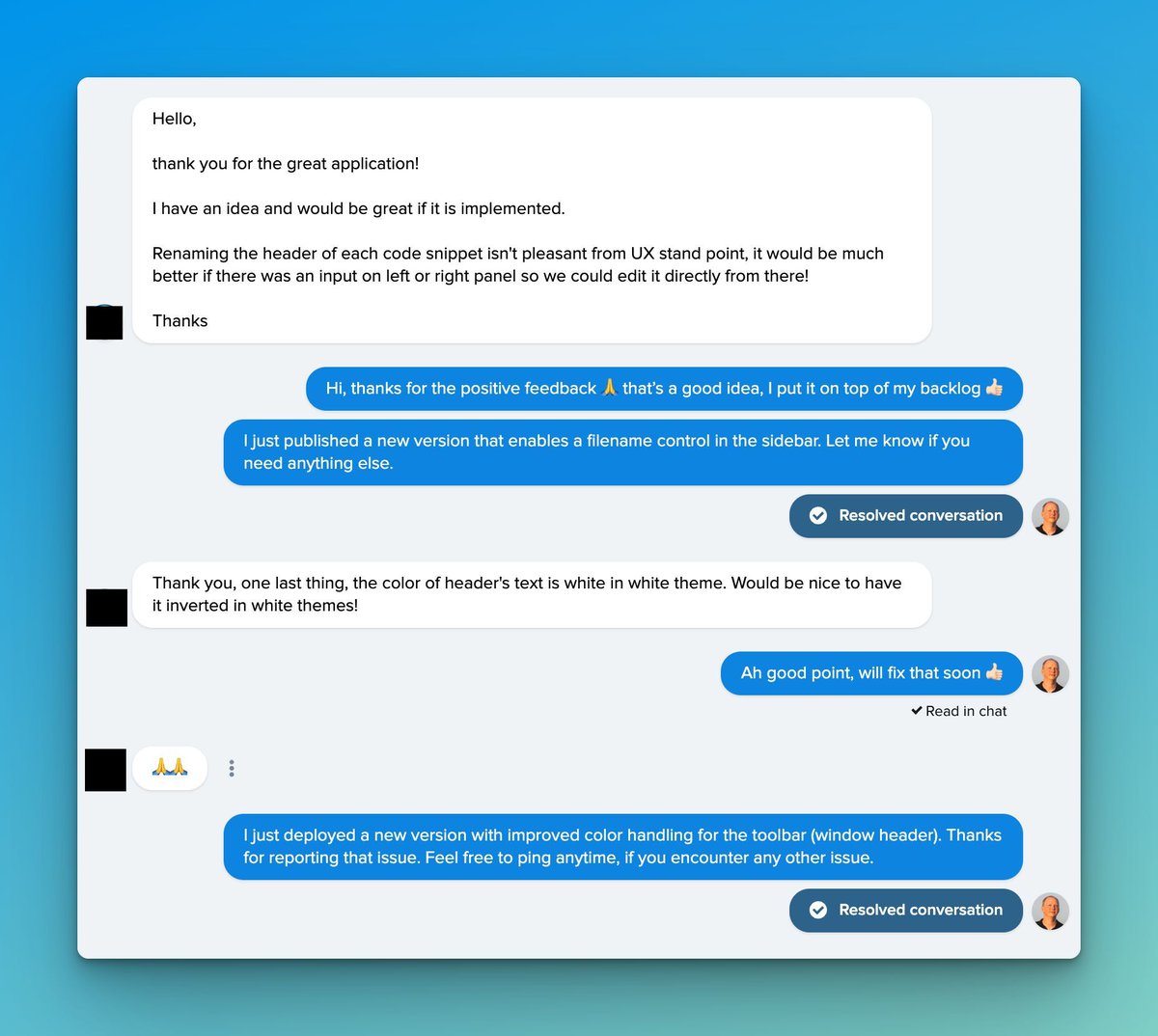 Mokkapps's tweet image. 🤩 Implemented a new feature and fixed a bug for @CodeSnapDev based on a chat conversation
👉🏻 Implementing crisp.chat is a great way to communicate with your customers