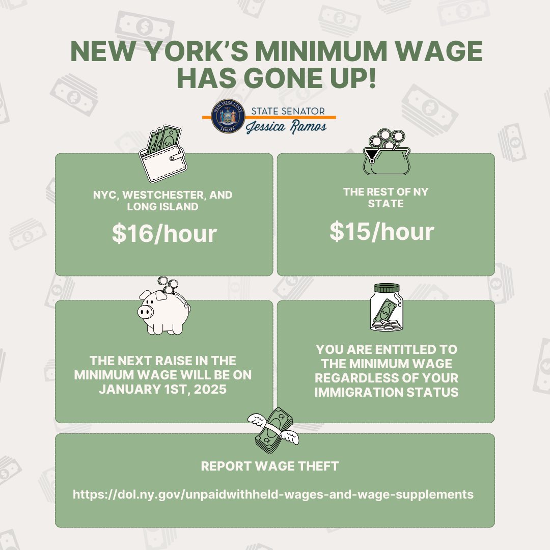 Happy New Year! We’re starting 2024 off with a raise in the minimum wage 💪🏼 The new wage is in effect! Check your pay check and report wage theft to the @nyslabor wage theft hotline: 1-888-469-7365.