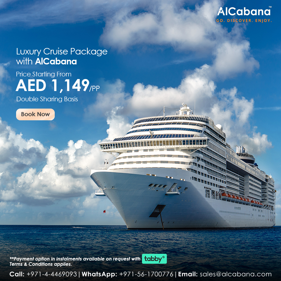 Embark on a lavish adventure with AlCabana's Cruise Package, available at the enticing rate of AED 1,149 for double occupancy. Immerse yourself in the epitome of luxury and sophistication!
#LuxuryCruiseExperience #AlCabana #MemorableVoyage #AlCabanaAdventures #AllInclusiveLuxury